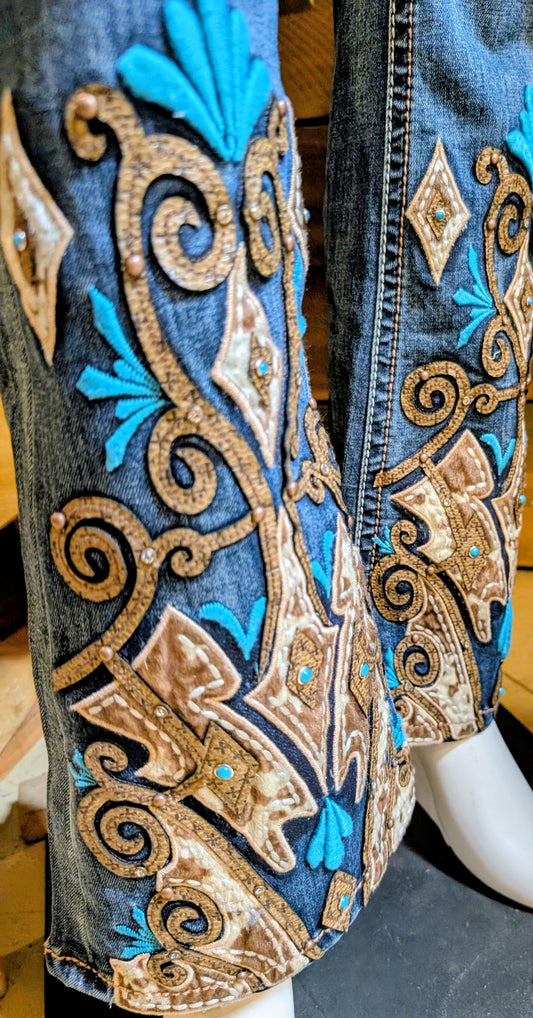 Grace in LA Mid-Rise Easy Fit Embellished Flare Jeans