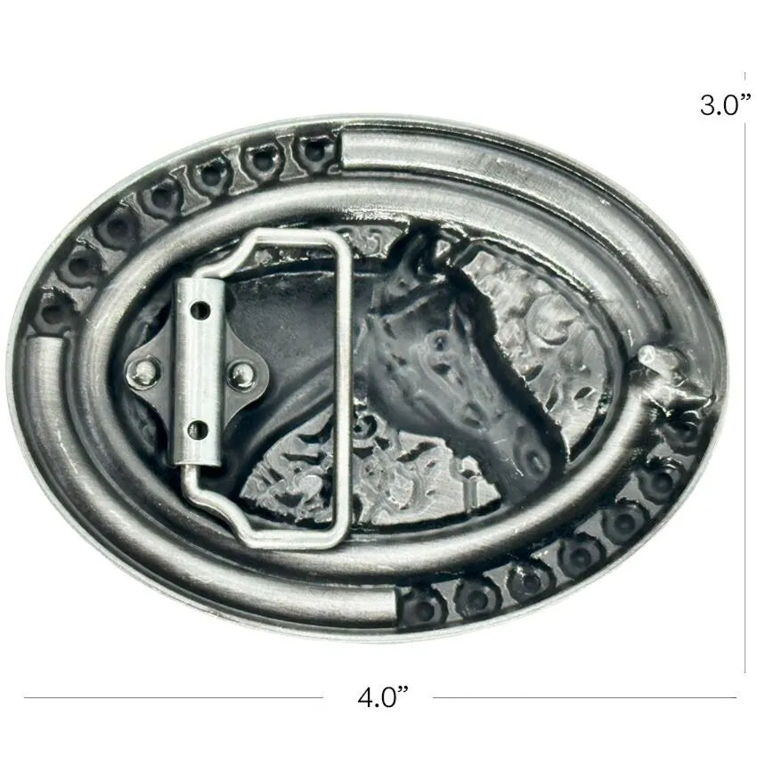 Horse Design Turquoise Beaded Western Belt Buckle