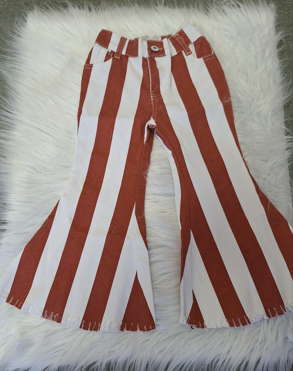 Brown and White Stripe Flare Leg Girls Pants