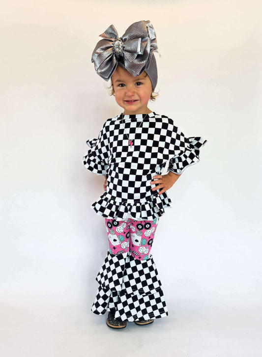 Race Ya checkered ruffle top