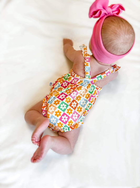 Checkered Floral Bamboo Romper (FINAL SALE)