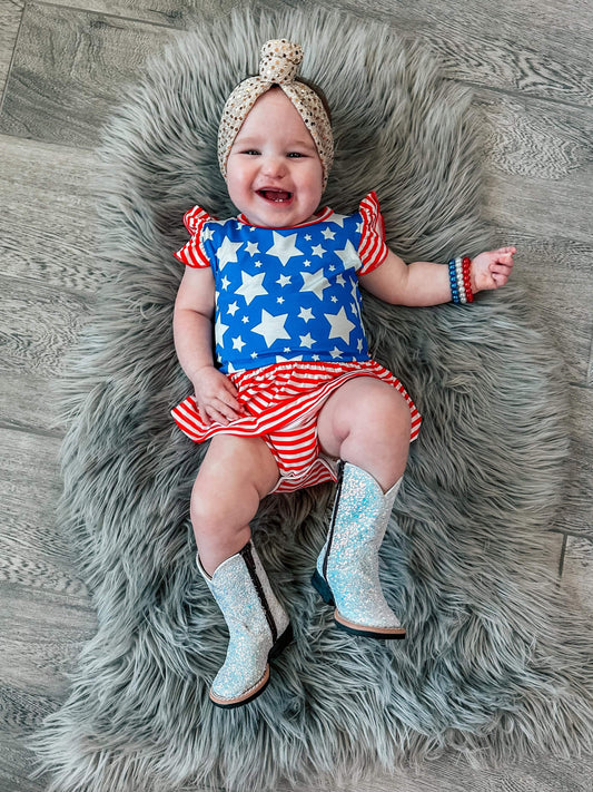 Star Spangled Cutie Bamboo Skirted Romper (FINAL SALE)