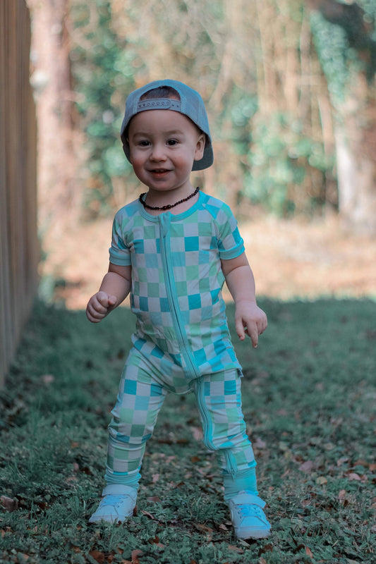 Ocean Checks Bamboo Short Sleeve Sleeper (FINAL SALE)