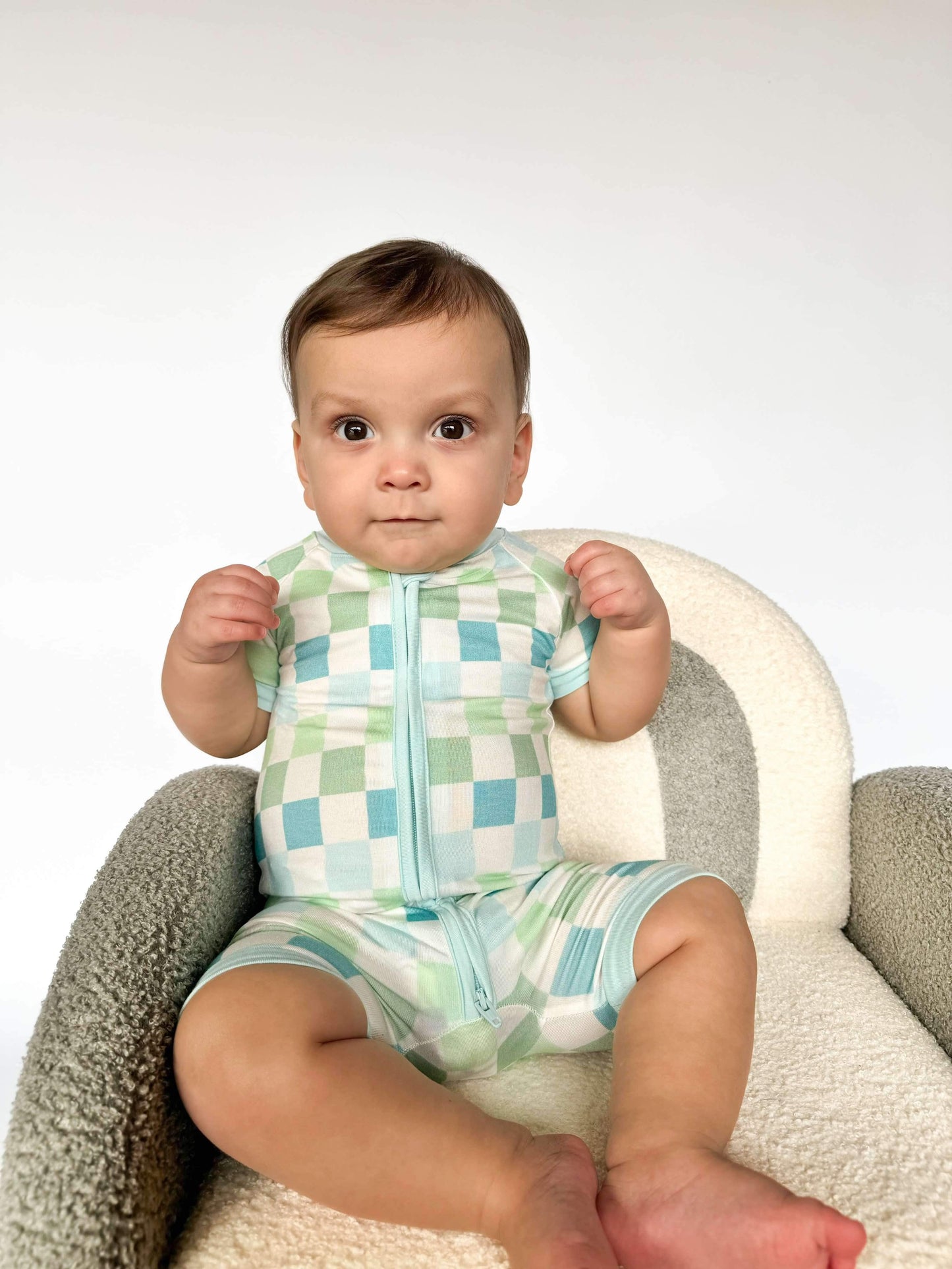 Ocean Checks Bamboo Shortie Romper (FINAL SALE)