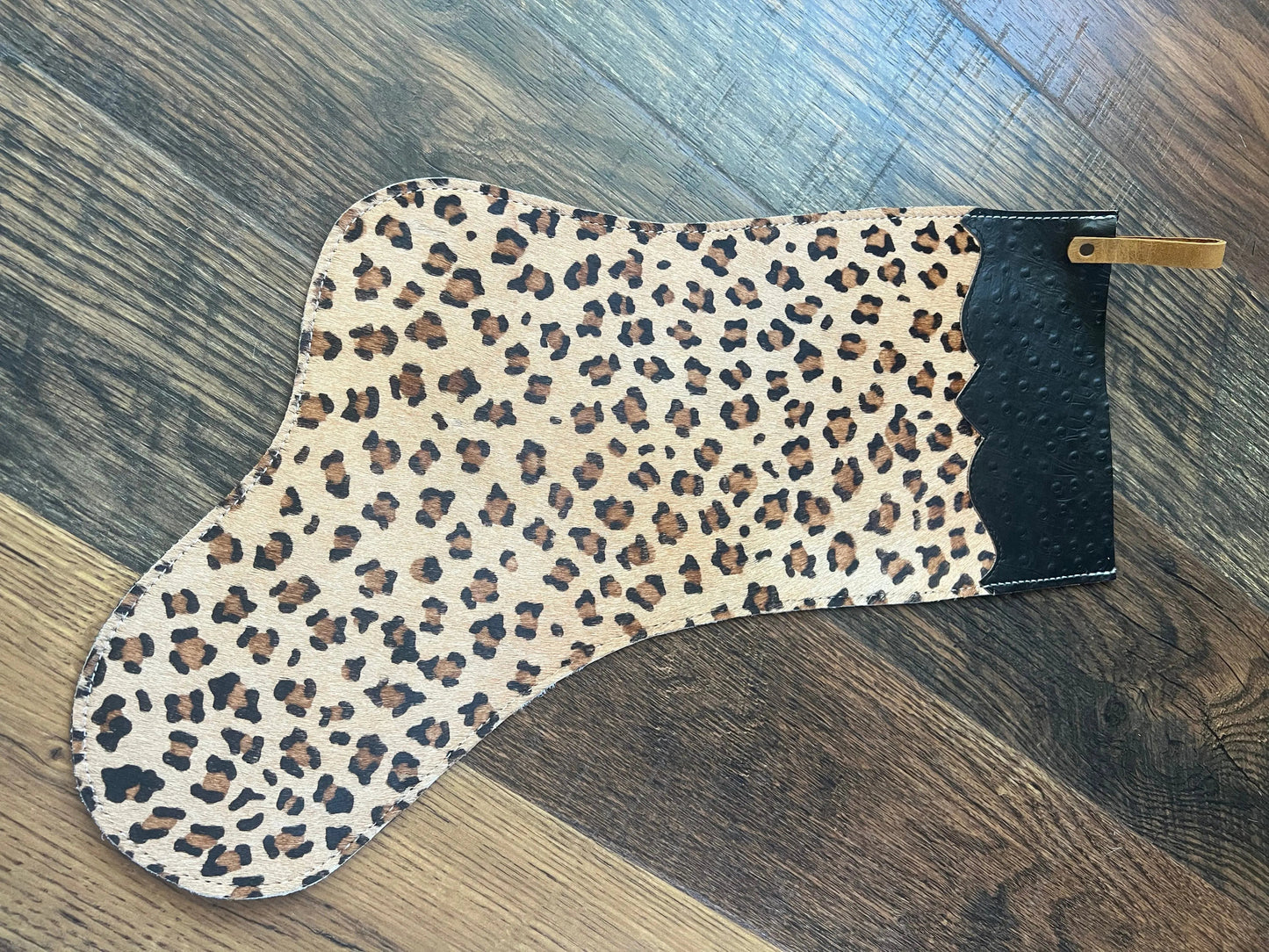 Cheetah Cowhide Christmas Stocking - Ostrich Cuff