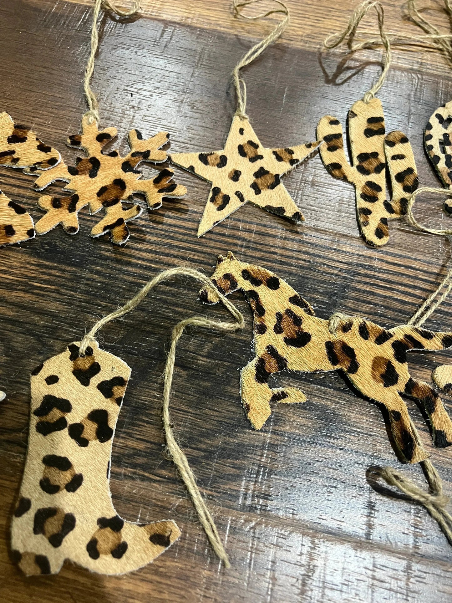 LEOPARD Leather Cowhide Christmas Ornament - Sold Individually