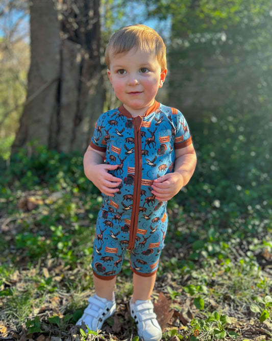 BLUE Bella-Breez Hunting Club Bamboo Shortie Romper (FINAL SALE)