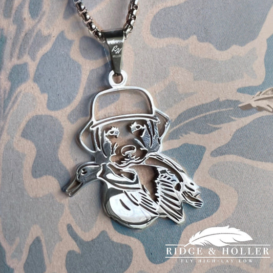 Dog with duck Stainless Steel Necklace and Pendant