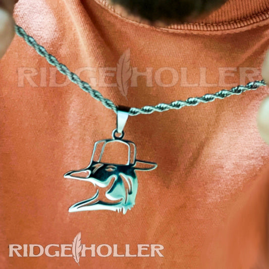 Wood Duck with Hat- Stainless Steel Necklace and Pendant *PREORDER*