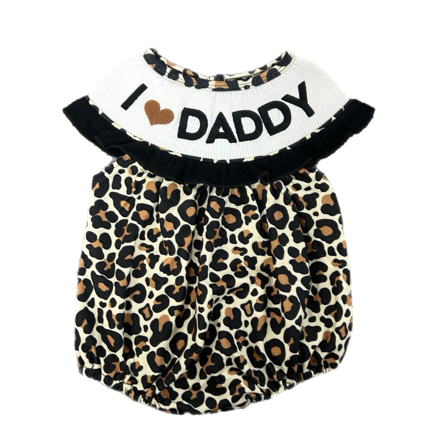 Smocked leopard I love daddy romper