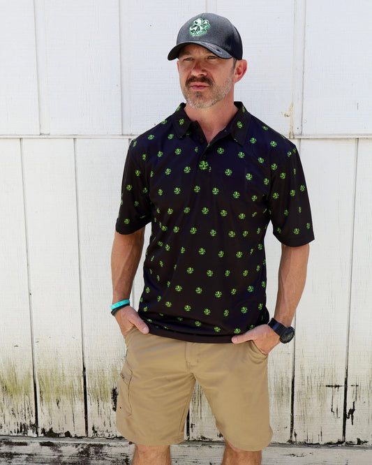 Clover Skull Patterned Performance Polo