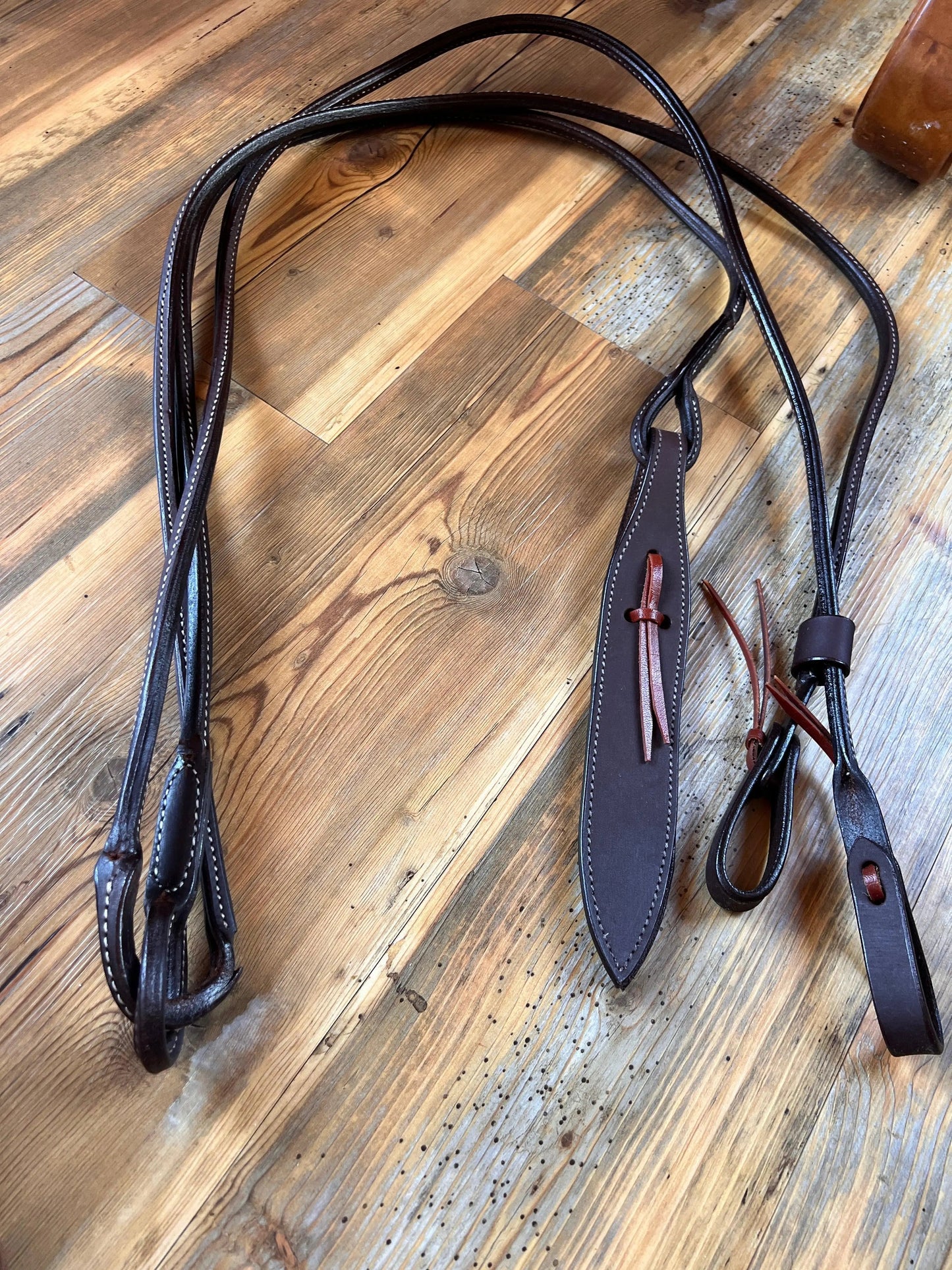 Oiled Harness Leather Romal Reins with Popper