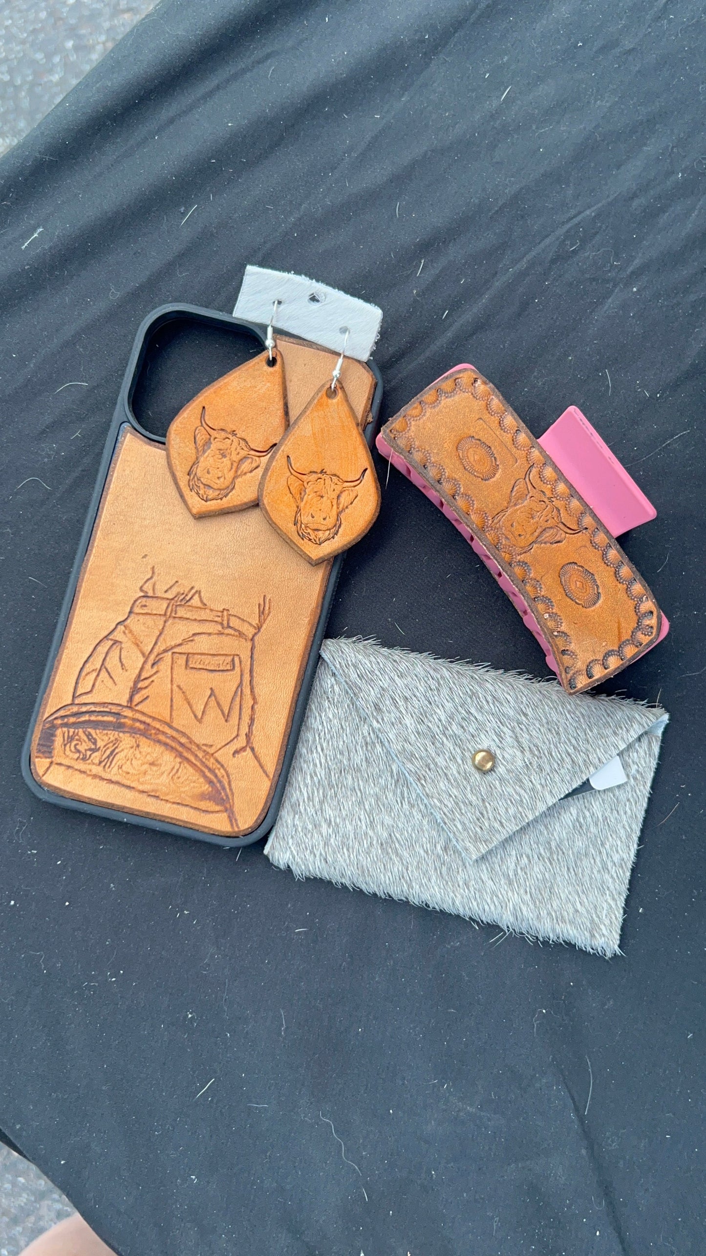 Leather Highlander Cow Earrings