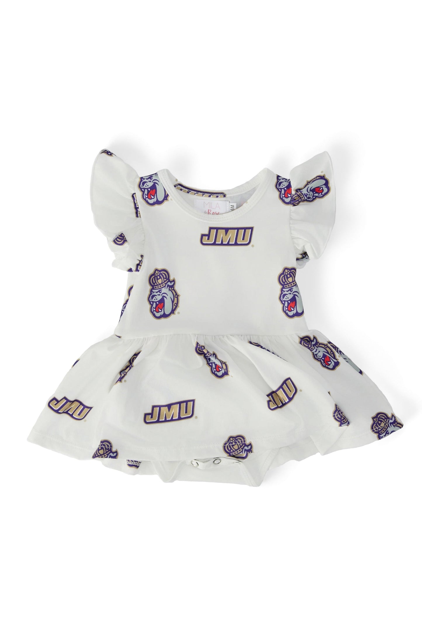 JMU White Duke Dog Flutter Twirl Bodysuit