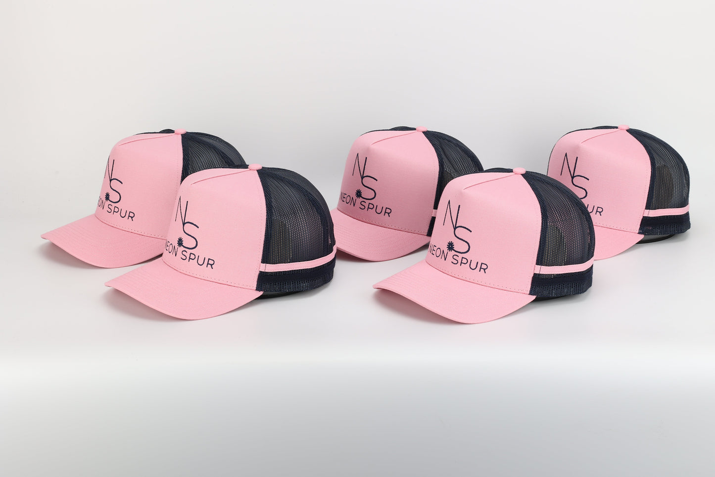 Neon Spur Logo Pink & Navy Stripe Trucker Hat