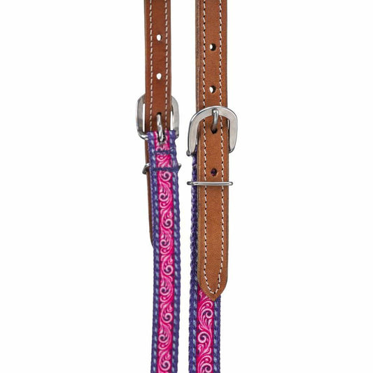 Tough 1 Nylon Double Ear Headstall – Purple Tooled Design Horse Size
