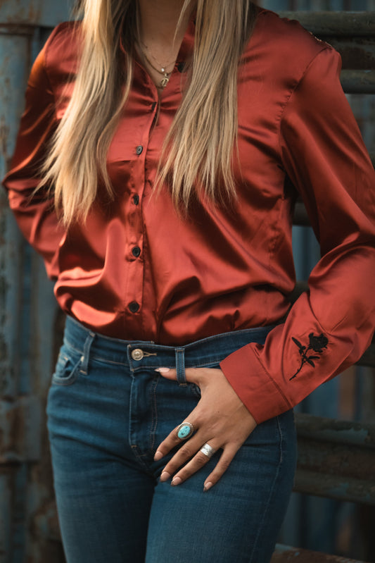 Southwest Rust Satin Rodeo Shirt