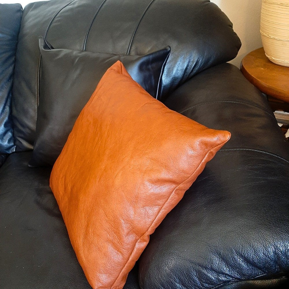 Genuine Leather Stuffed Accent Pillow – Made in Mexico