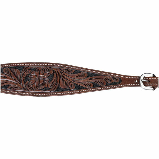 Silver Royal Dakota Wither Strap – Tooled Two-Tone Leather with Adjustable Stainless Hardware