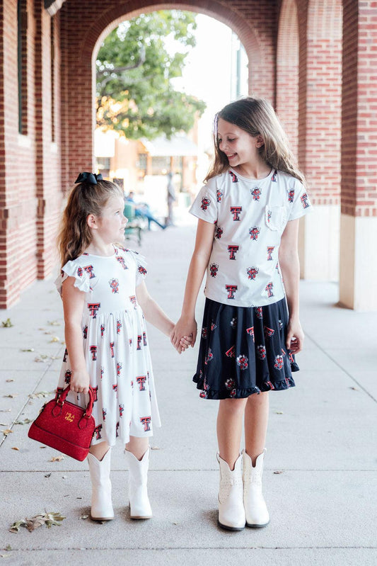 Texas Tech White Raider Red Flutter Twirl Dress
