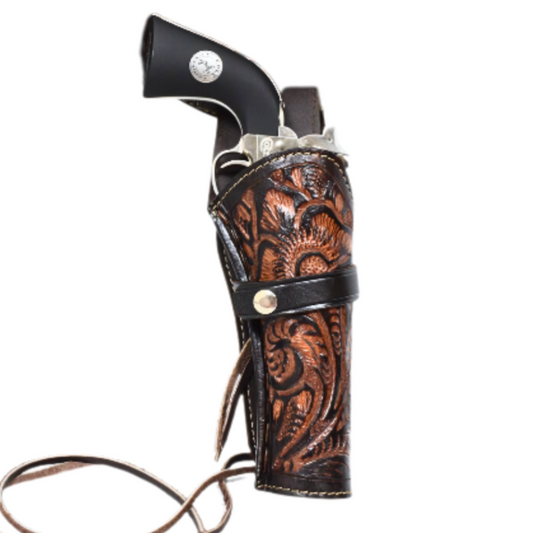 Hip Draw Tooled Leather Holster - Brown