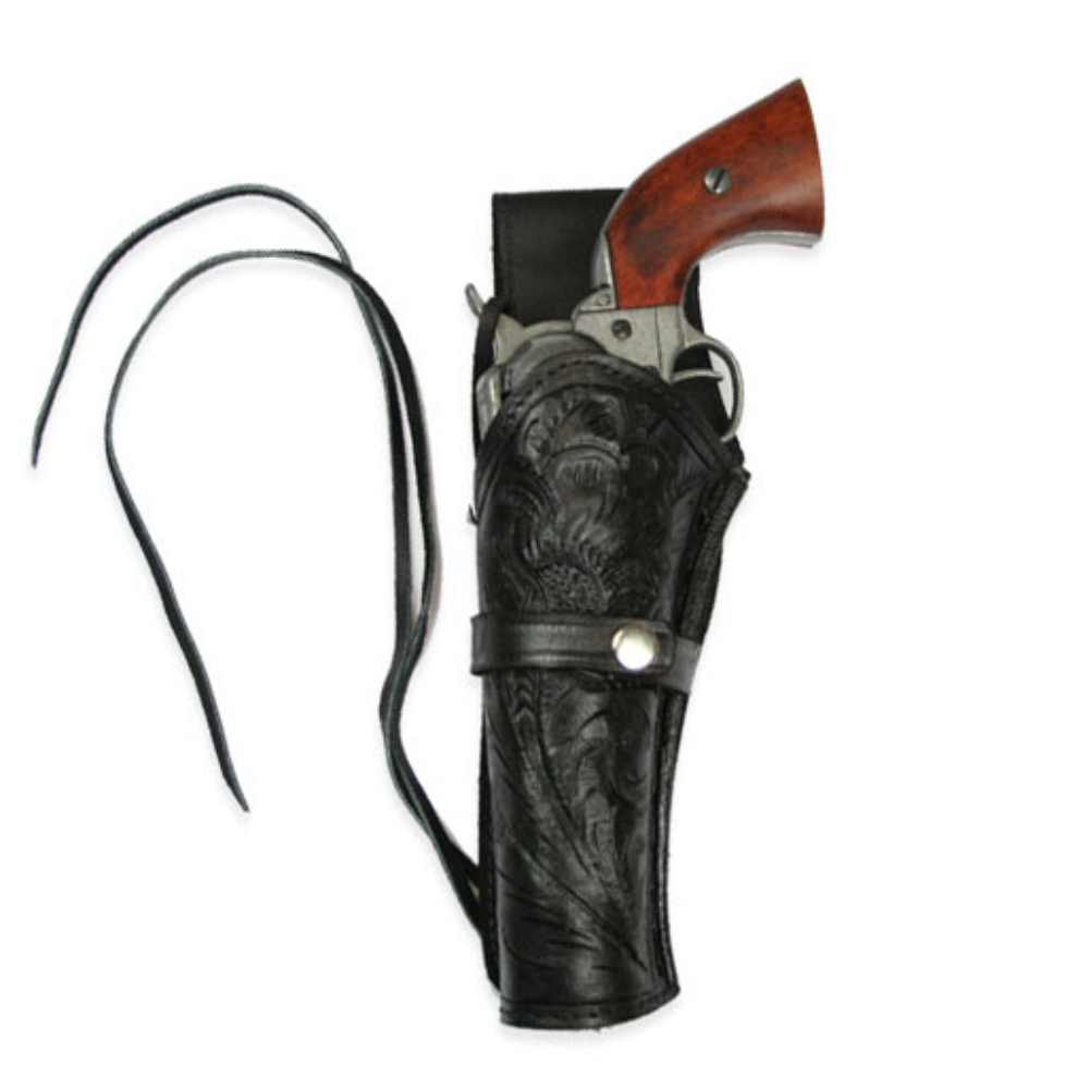 Hip Draw Tooled Leather Holster - Black