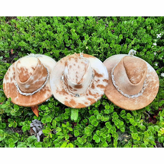 Cowhide Rancher Cowboy Hat - White & Tan Patches