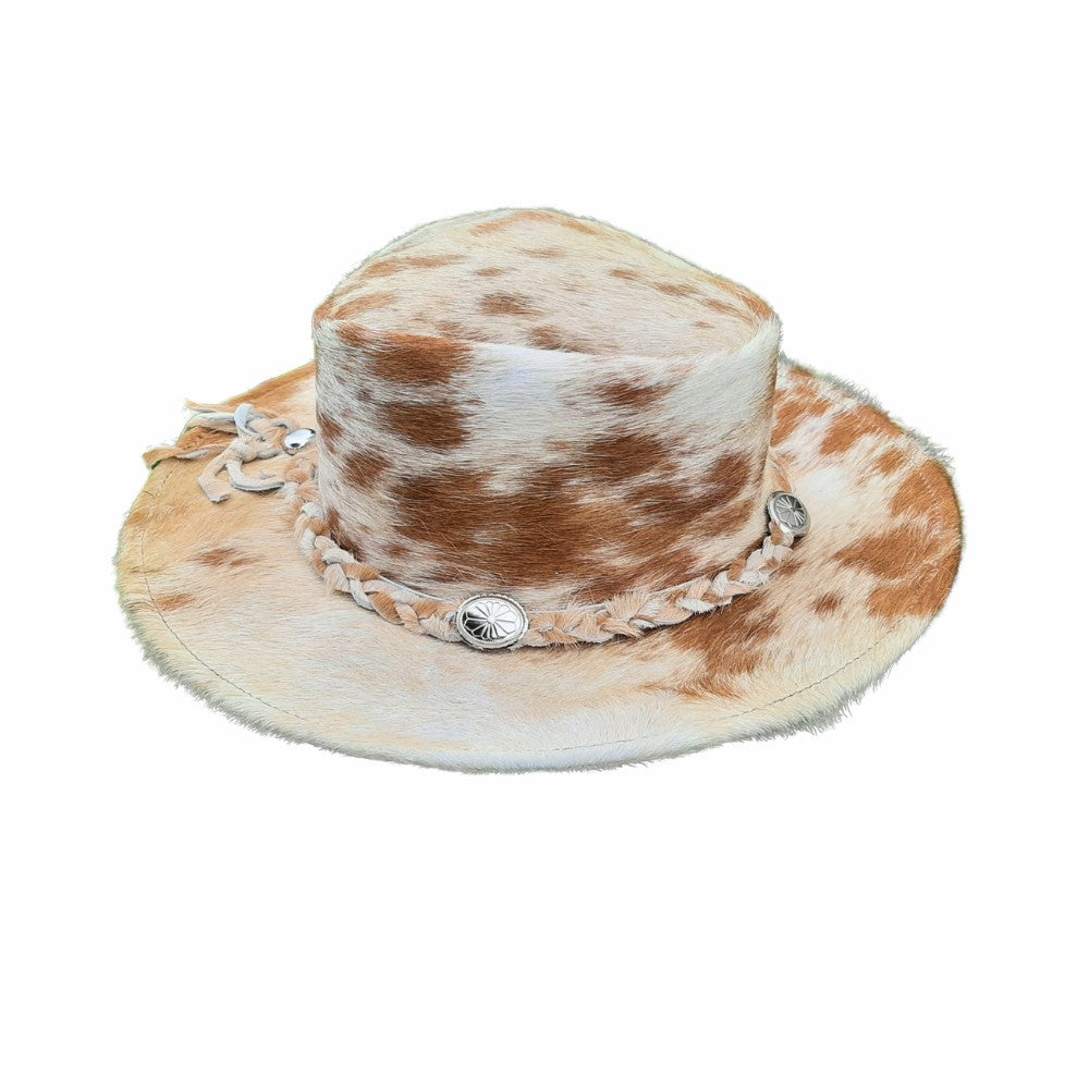 Cowhide Rancher Cowboy Hat - White & Tan Patches