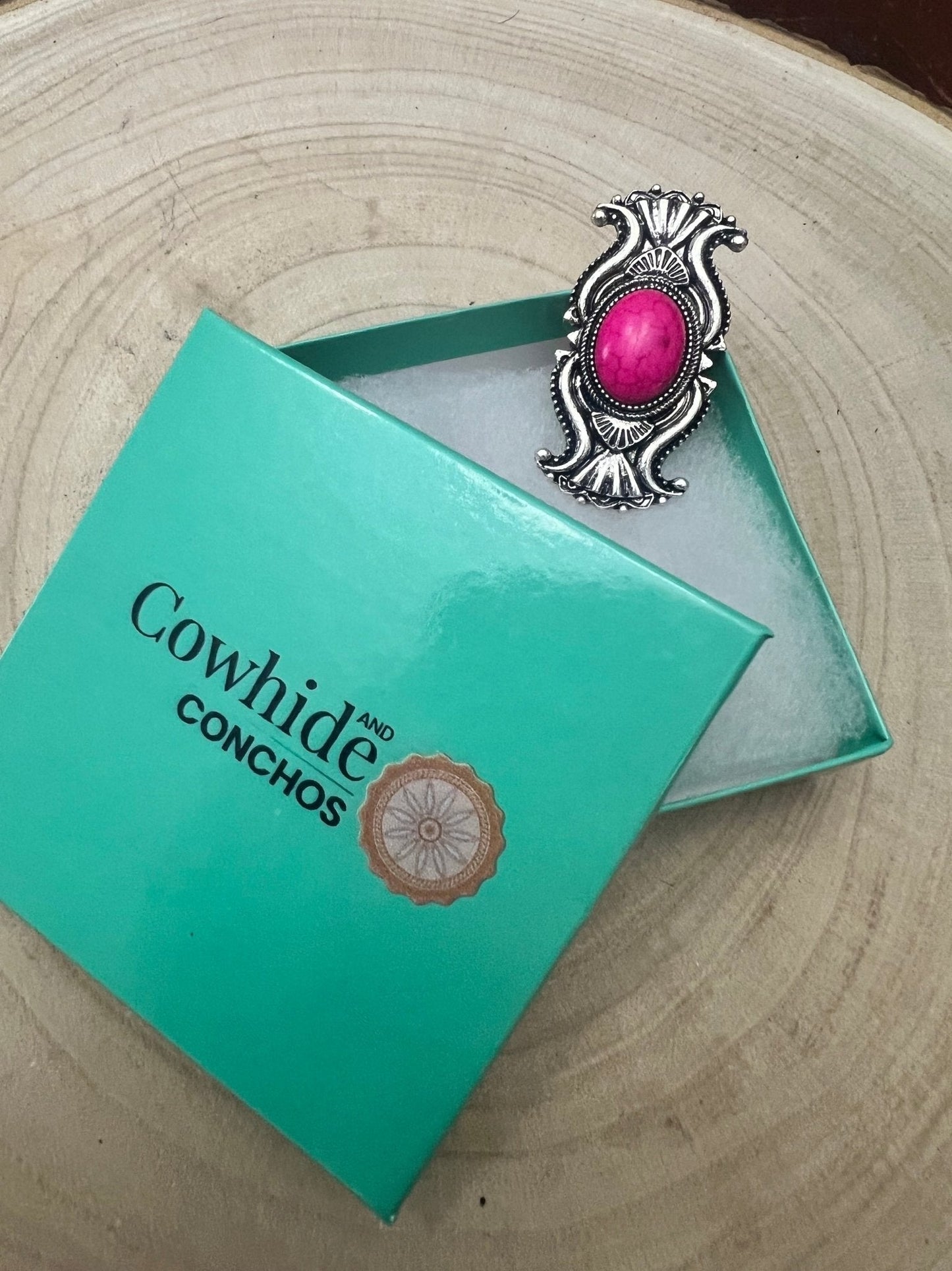 Adjustable Concho Ring with Faux Pink Stone