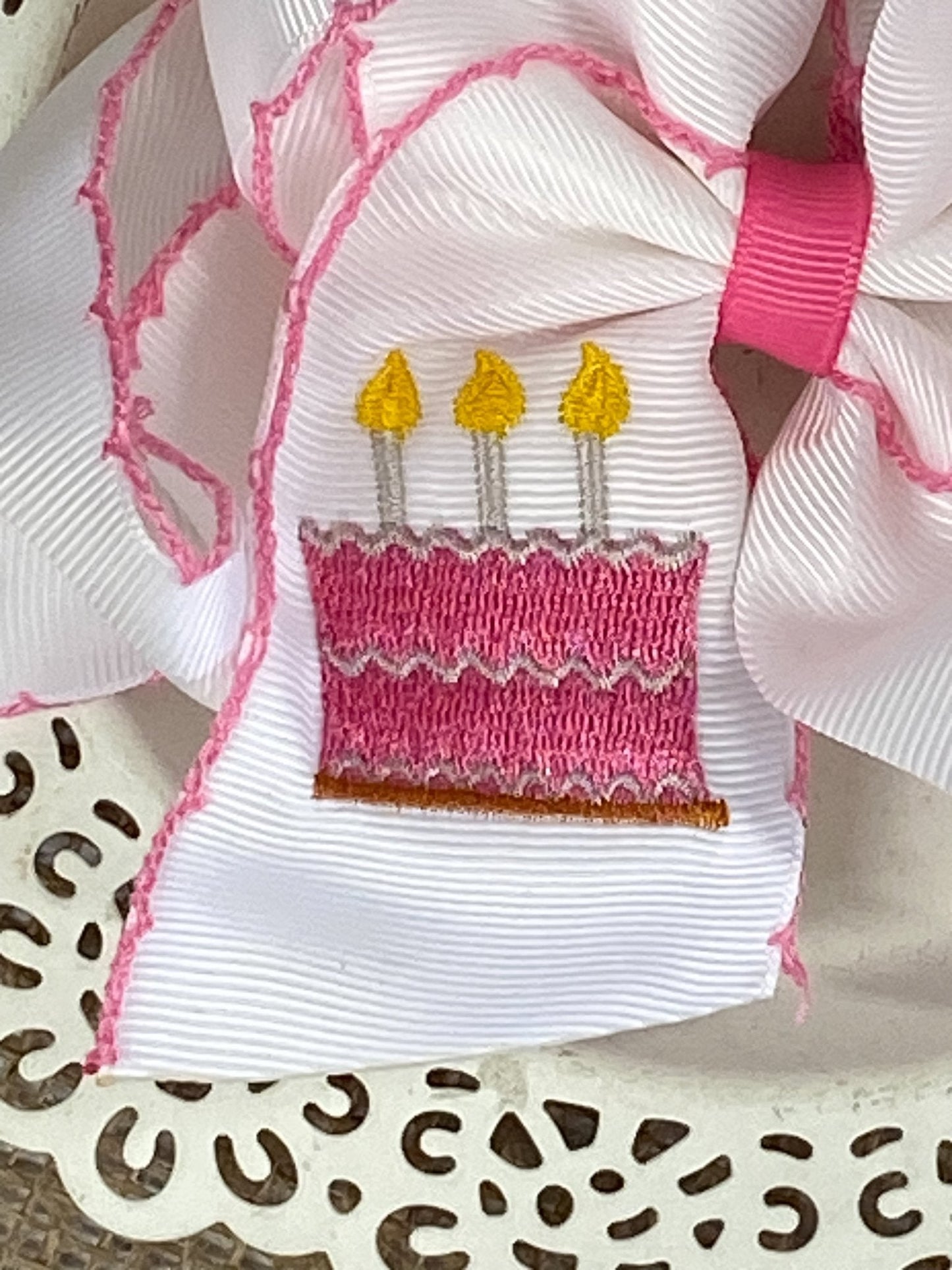 Birthday Cake Embroidered Moonstitch Bow Headband
