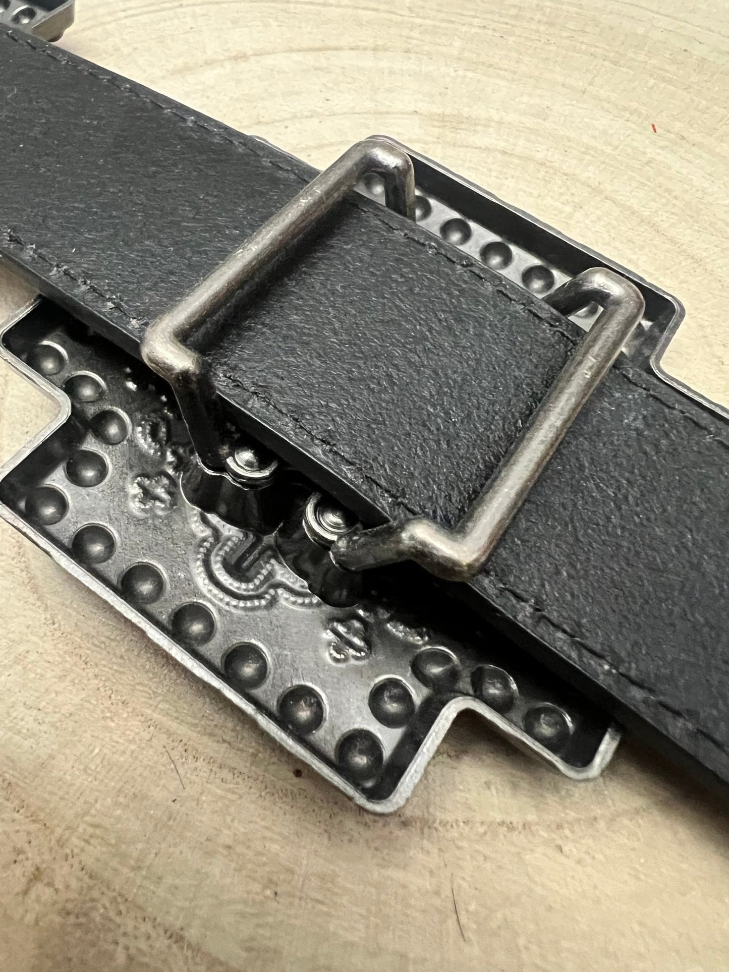 Black Gator Genuine Leather Cross Concho Belt