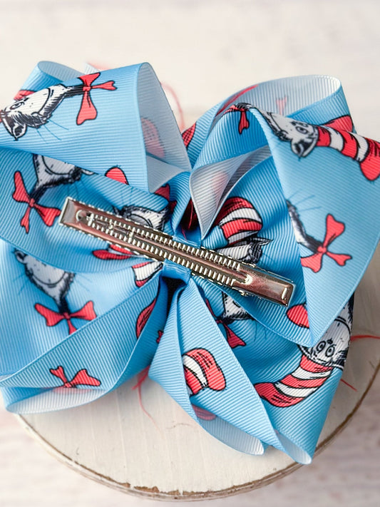 Cat In the Hat Feather Puff Hair Bow