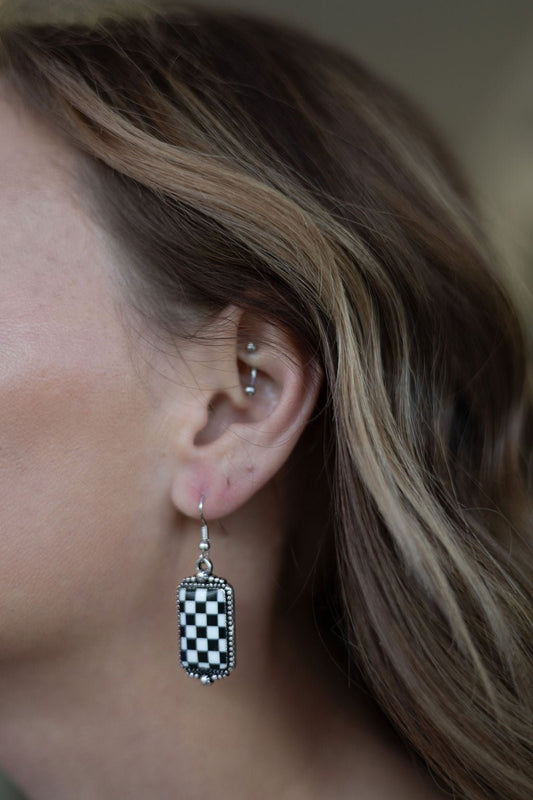 Checkered Rectangle Earrings - 1 1/2 inch drop