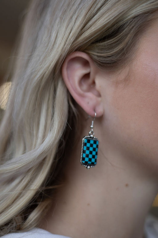 Checkered Rectangle Earrings - 1 1/2 inch drop