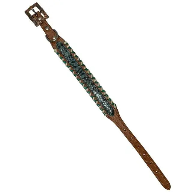 Teal Python Leather Dog Collar