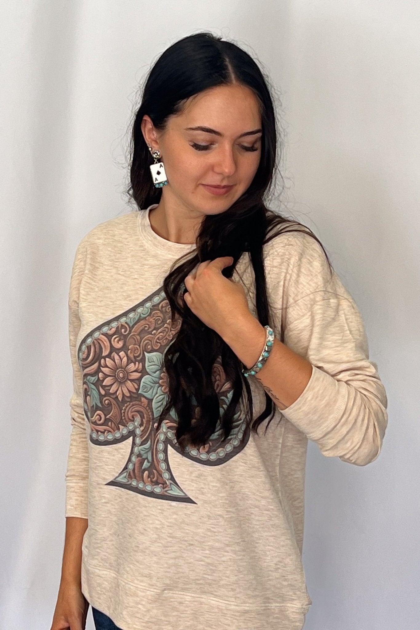 Elsa Tooled Leather Ace Graphic Sweatshirt