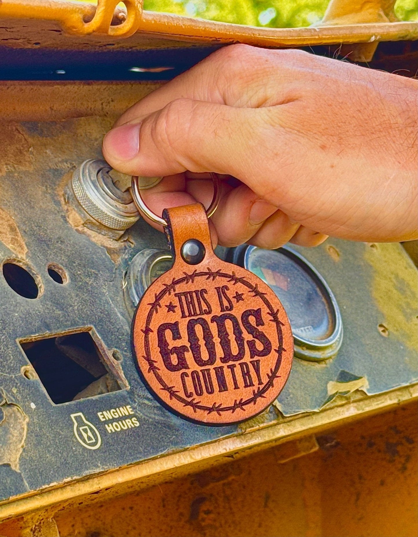 Gods Country Leather Keychain - Rustic Style Accessory