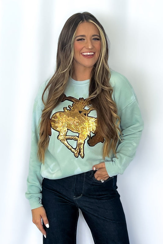 Gold Sequin Horse Bleached Sweatshirt