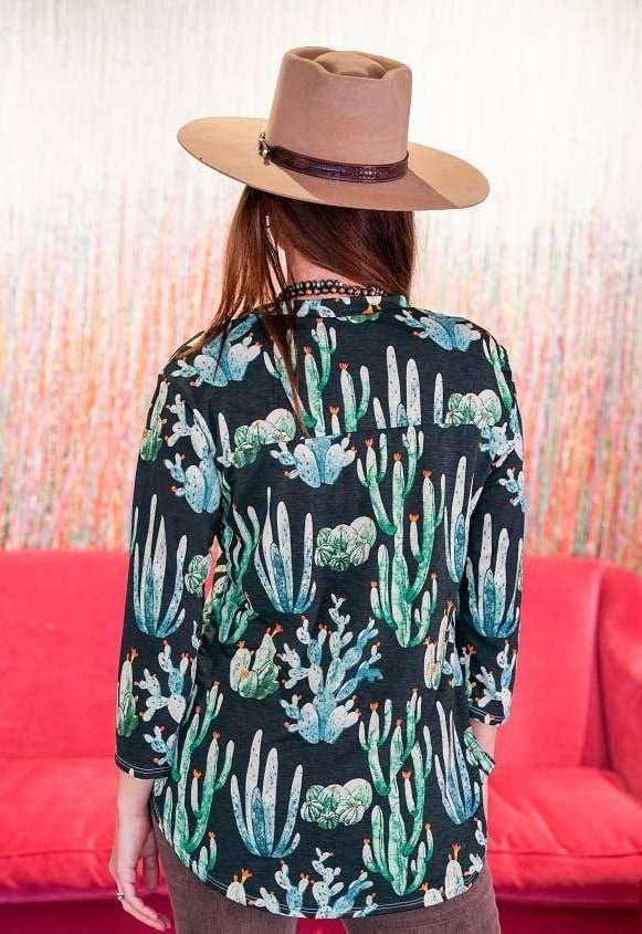 Green Cactus Bulgari V Neck Collared Top