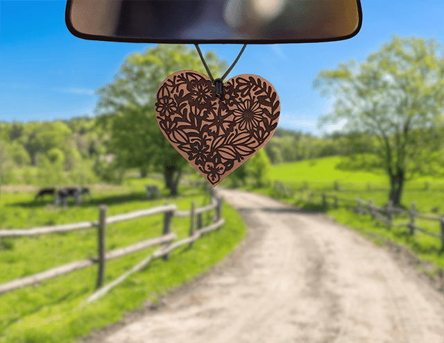 Heart w/Scroll Leather Car Freshener