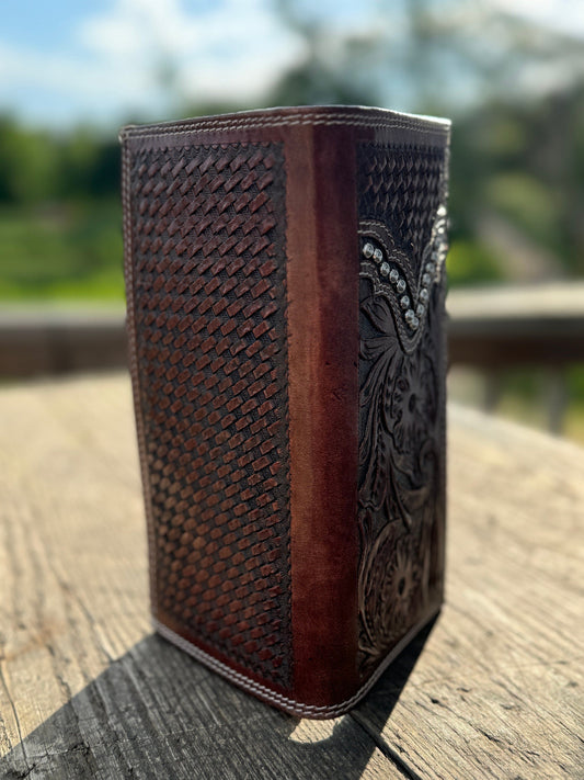 Western Cowgirl Clutch wallet purse painted tooled red and blue floral by Double B Wild Rags