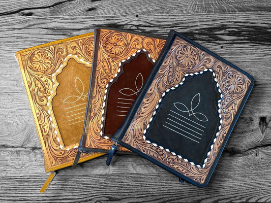 Business Autograph Headshot 3 Ring Folder Western Cowhide tooled leather by Double B Wild Rags