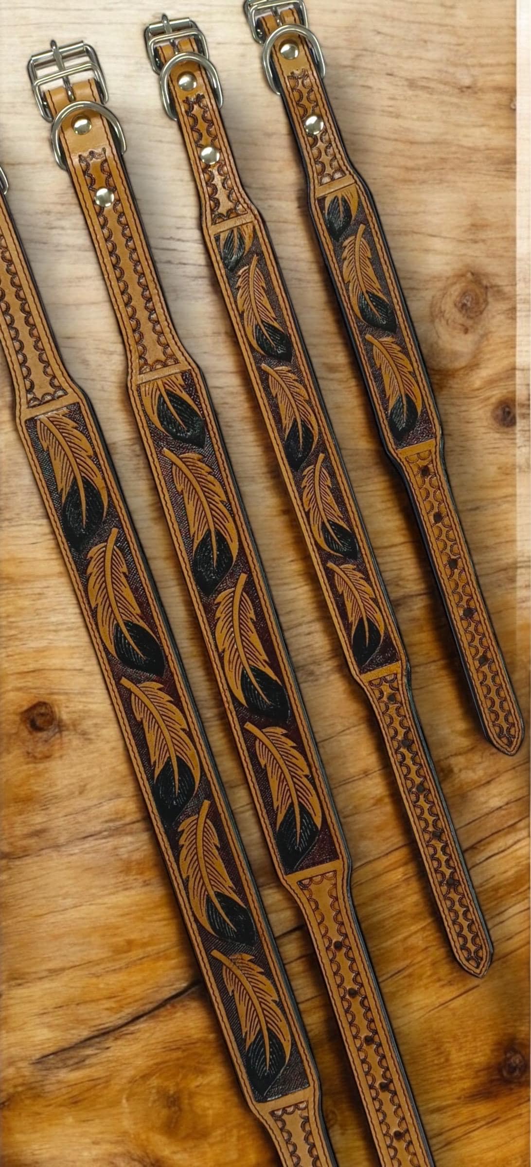 Western Genuine Leather dog collar tooled details aces cards sunflower feather rhinestone cactus floral