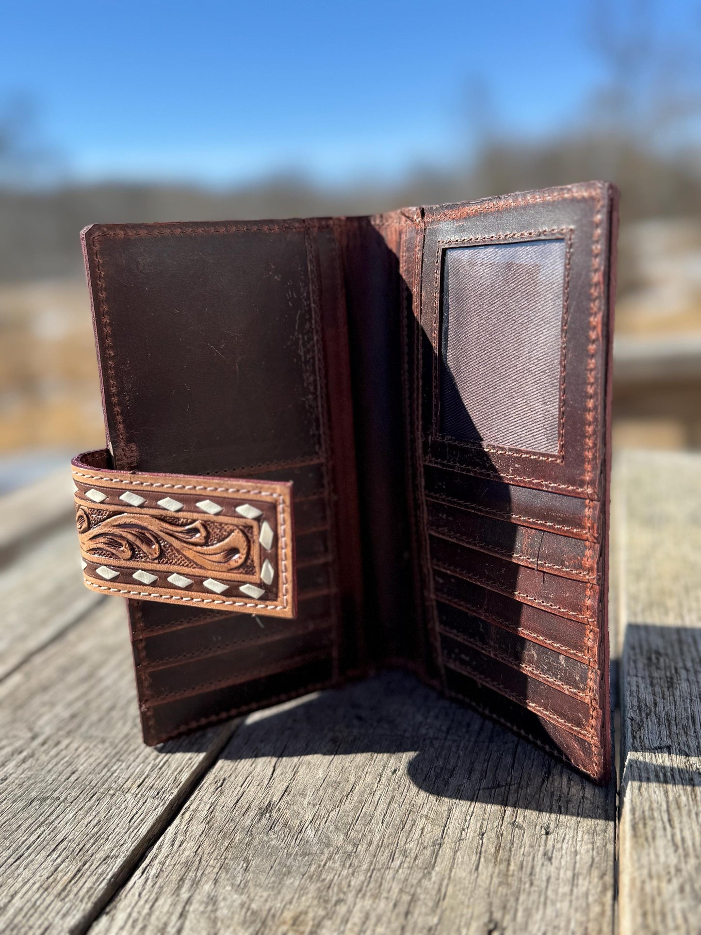 Genuine Western Cowhide Leather Purse and Wallet with details and fringe by Double B Wild Rags