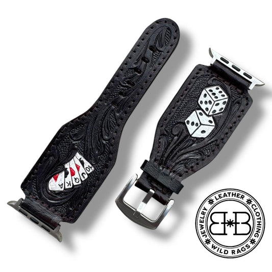 Men’s Western Tooled Leather Watch Band by Double B Wild Rags Fits 42mm 44mm 45mm