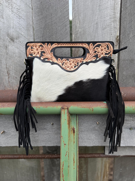 Genuine Western Cowhide Leather Purse and Wallet SET with buckstitch details by Double B Wild Rags
