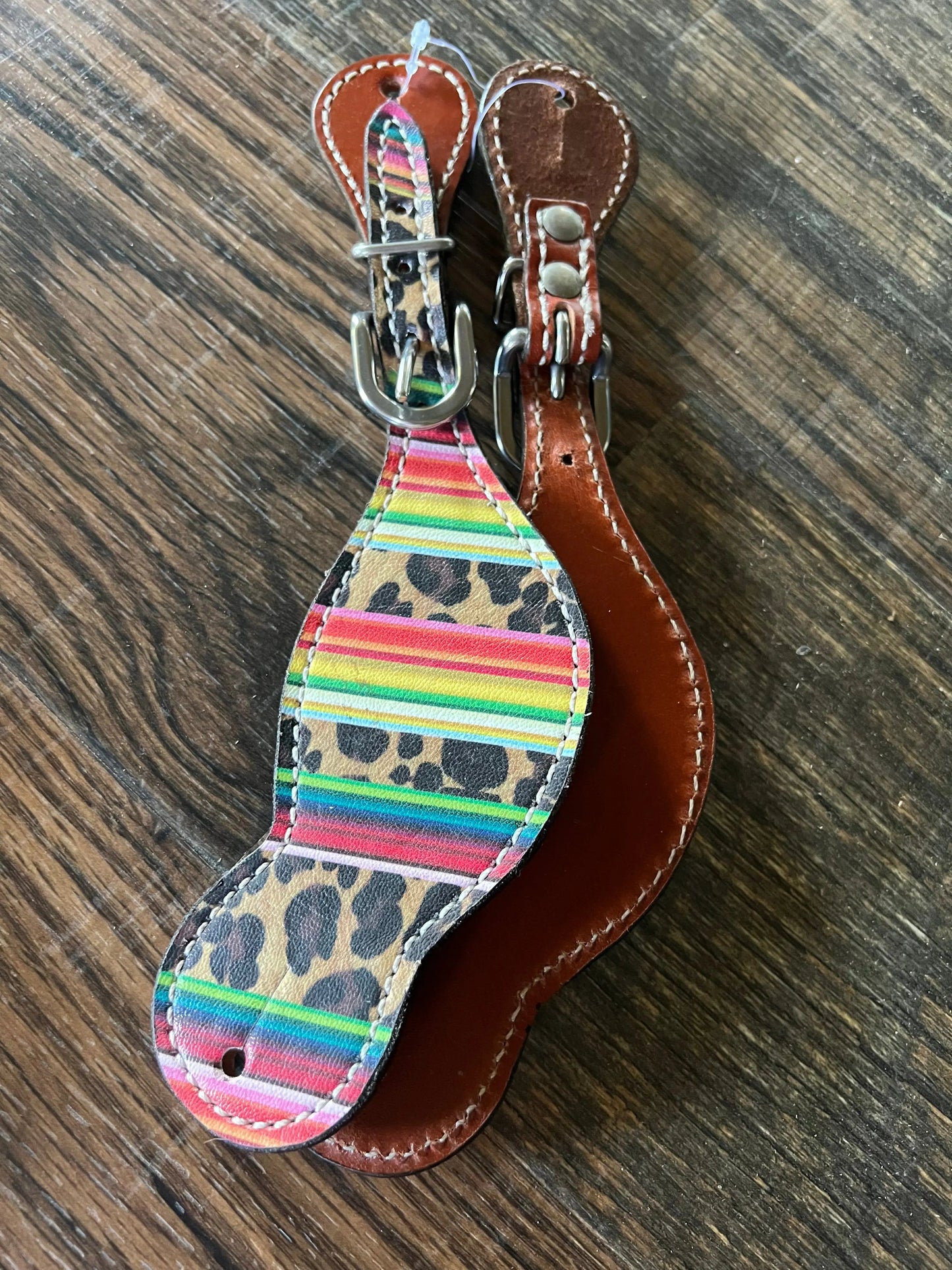 Ladies Serape Cheetah leather spur straps