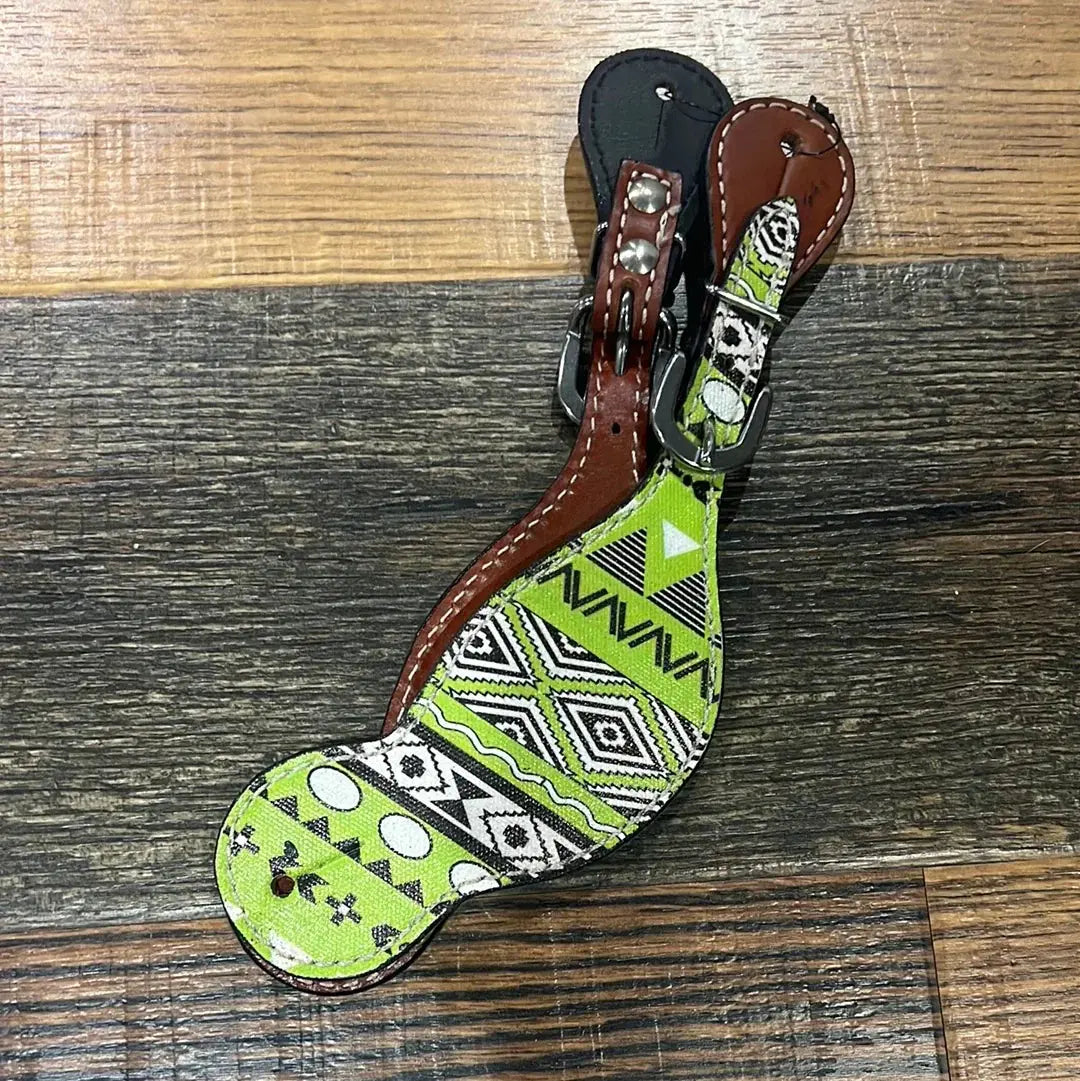Ladies Green Aztec leather spur straps