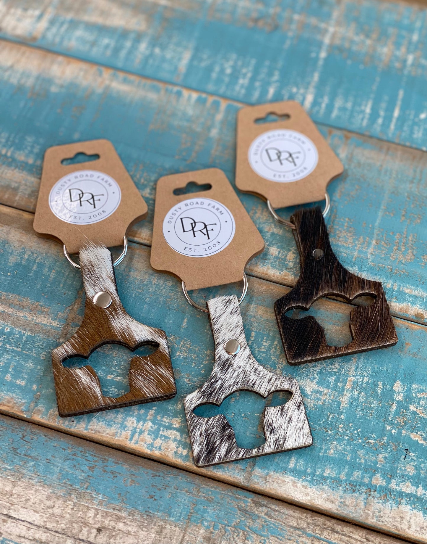 Ear Tag w/ Cowhead Cowhide Keychain