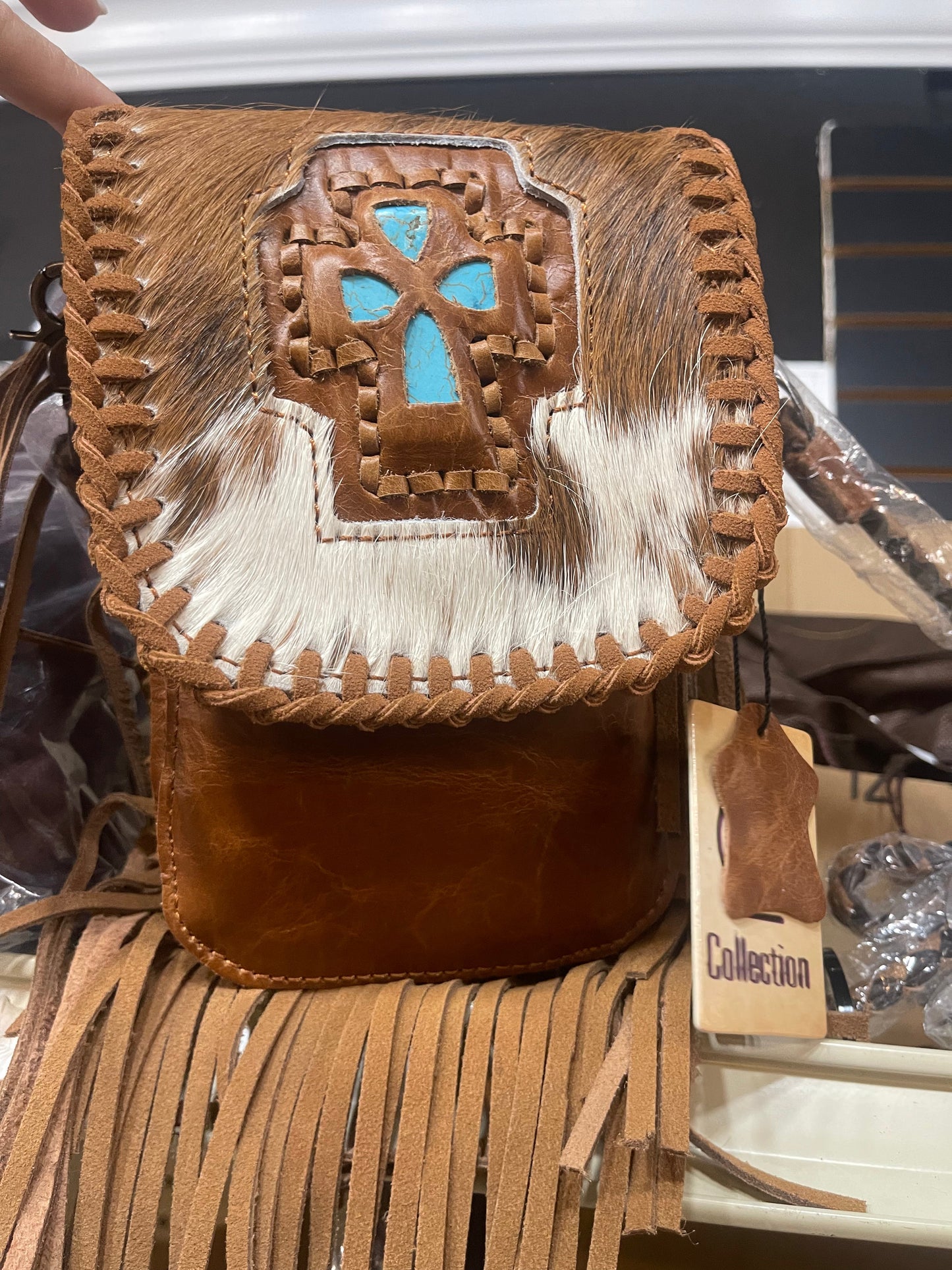 Turqouise Cross Belt Loop Fringe Crossbody